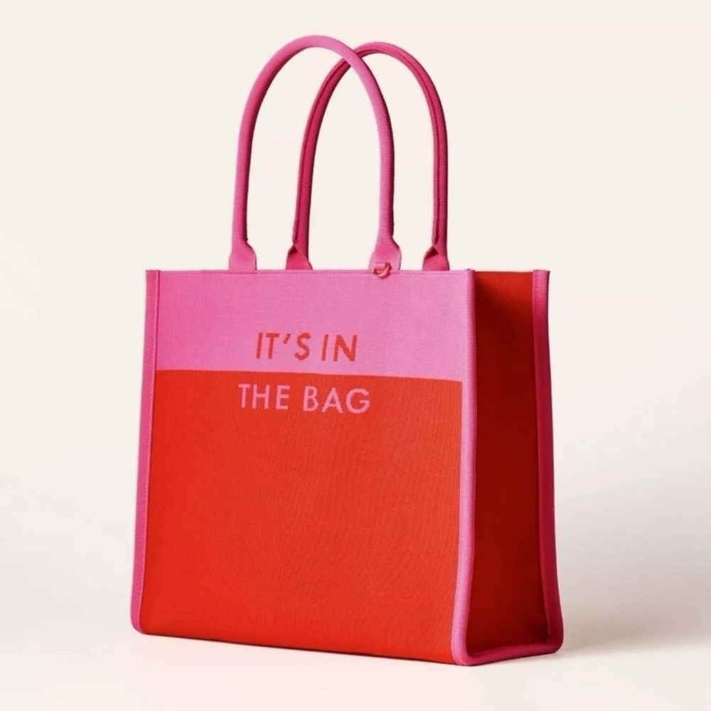 NEW Kate Spade New York X Target Colorblock Knit Tote “It’s In The Bag” Pink/Red - Picture 2 of 6